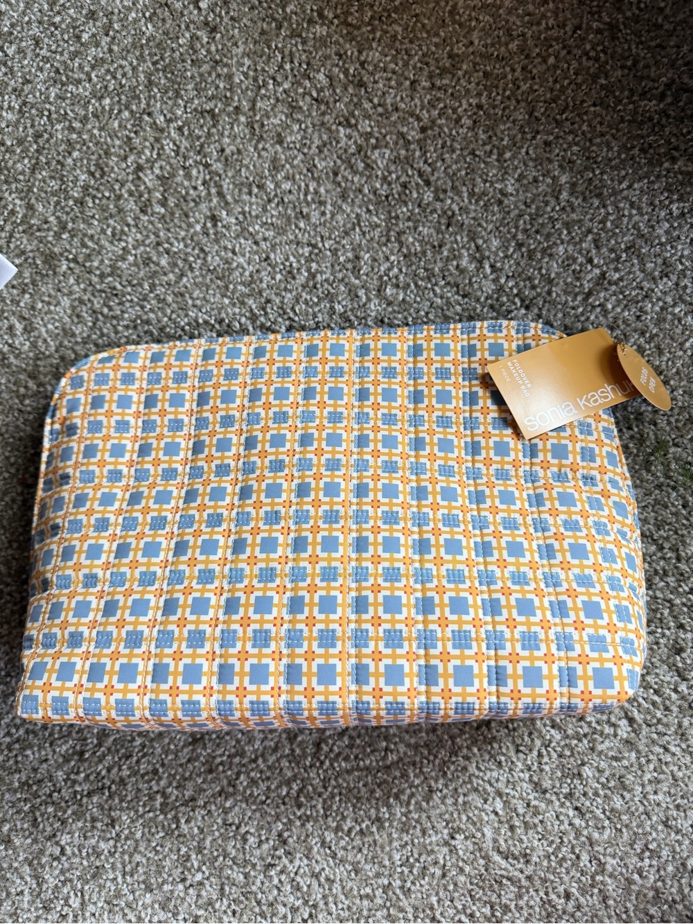 Sonia Kashuk Yellow and Light Blue Geometric Cushion Cover (Large Travel Pouch)
